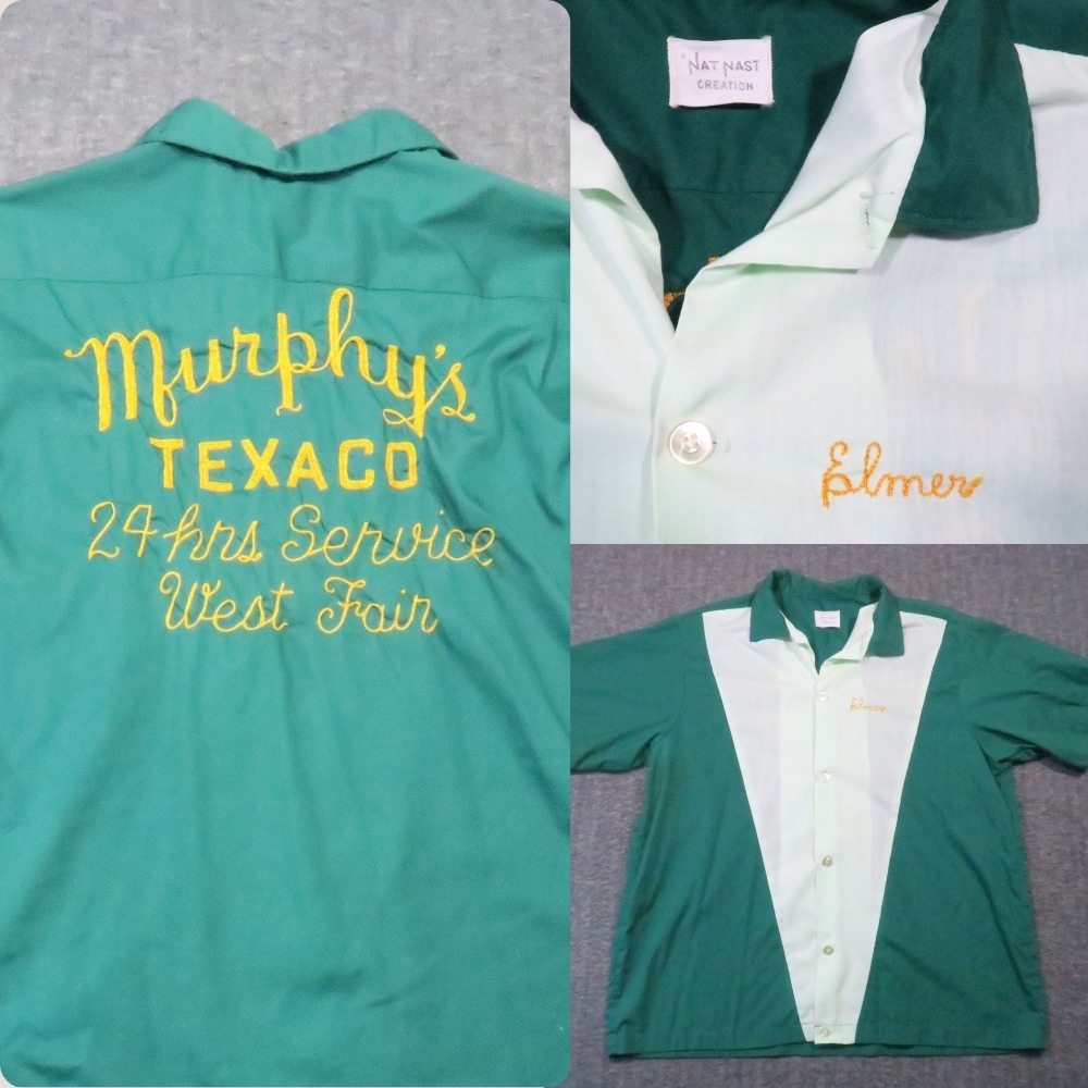 Nat Nast Bowling Shirt L Murphys Texaco Service Station Work Mechanic Vtg 50s